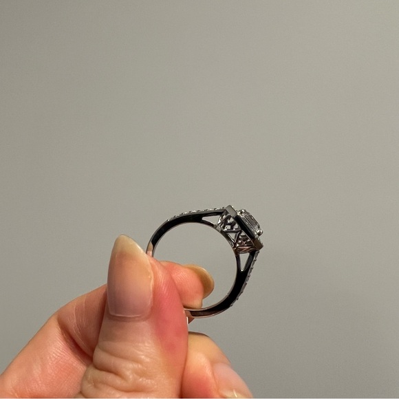 NEW Diamonique Sterling Silver Asscher Cut Halo Ring
